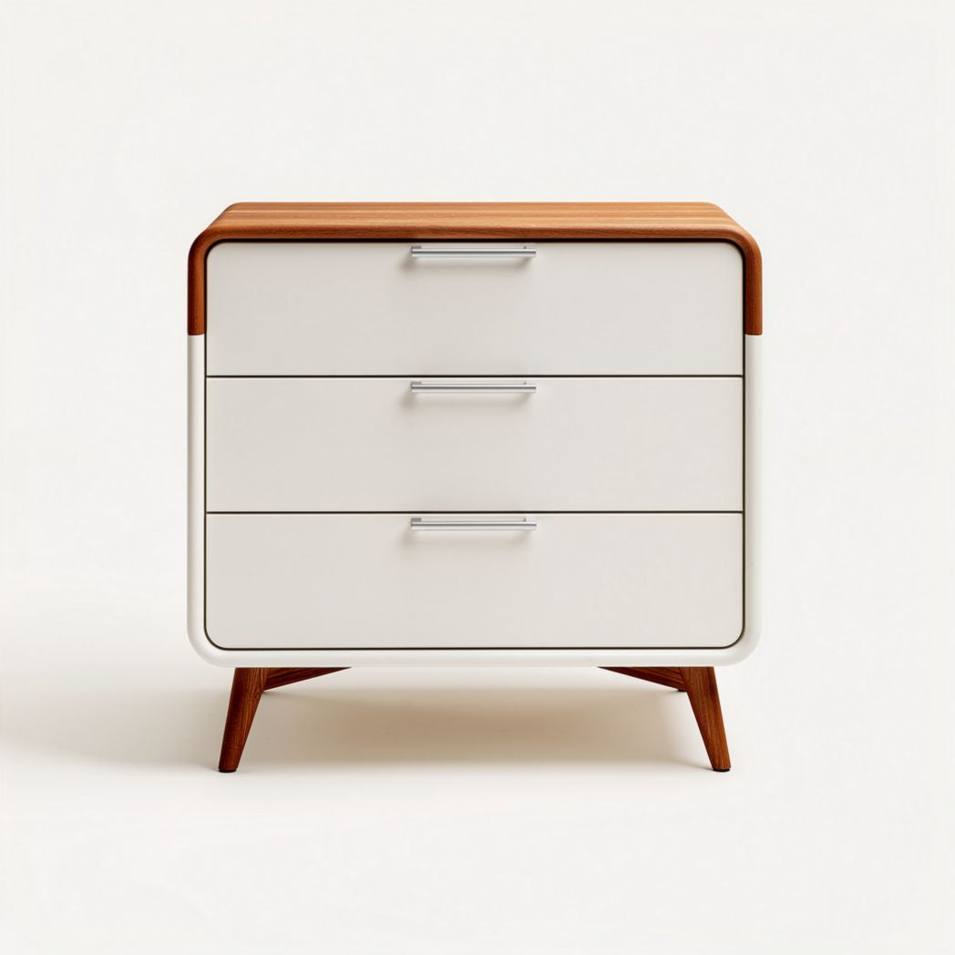 Wood and white nightstand with three drawers and modern design 45 x 40 x 50cm