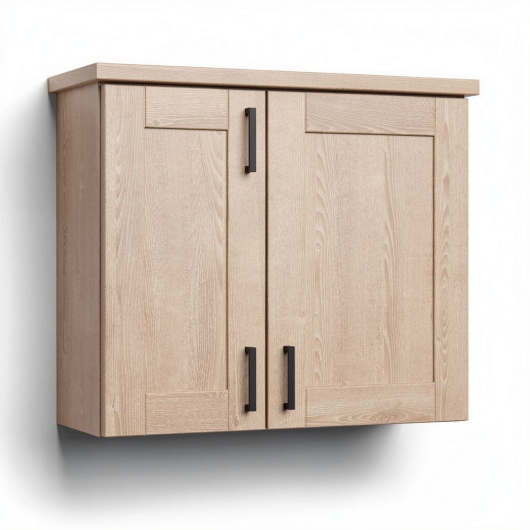 Wall-mounted wooden cabinet with double doors in natural finish 80 x 60 x 30cm