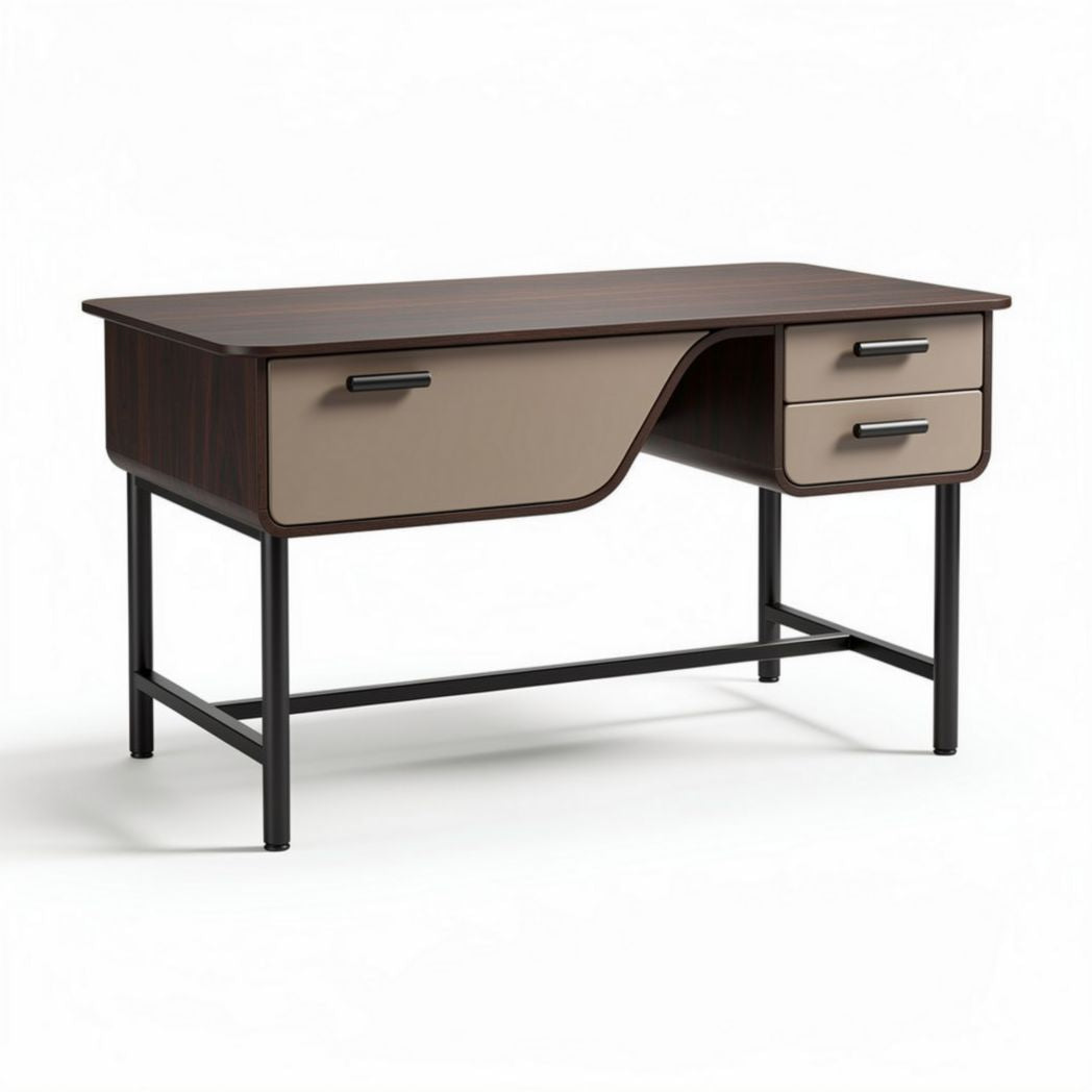Wooden writing desk with metal legs and two drawers 120 x 60 x 75cm