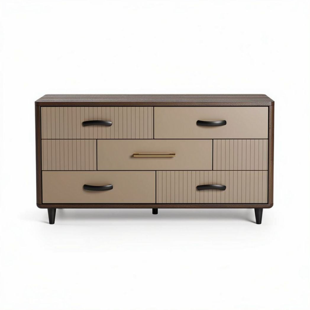 Modern wooden dresser with five storage drawers in beige and brown 80 x 40 x 50cm