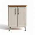 Metal storage cabinet with wooden top and two doors 50 x 40 x 80cm beige