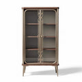 Glass display cabinet with wooden frame and metallic accents 80 x 40 x 180cm