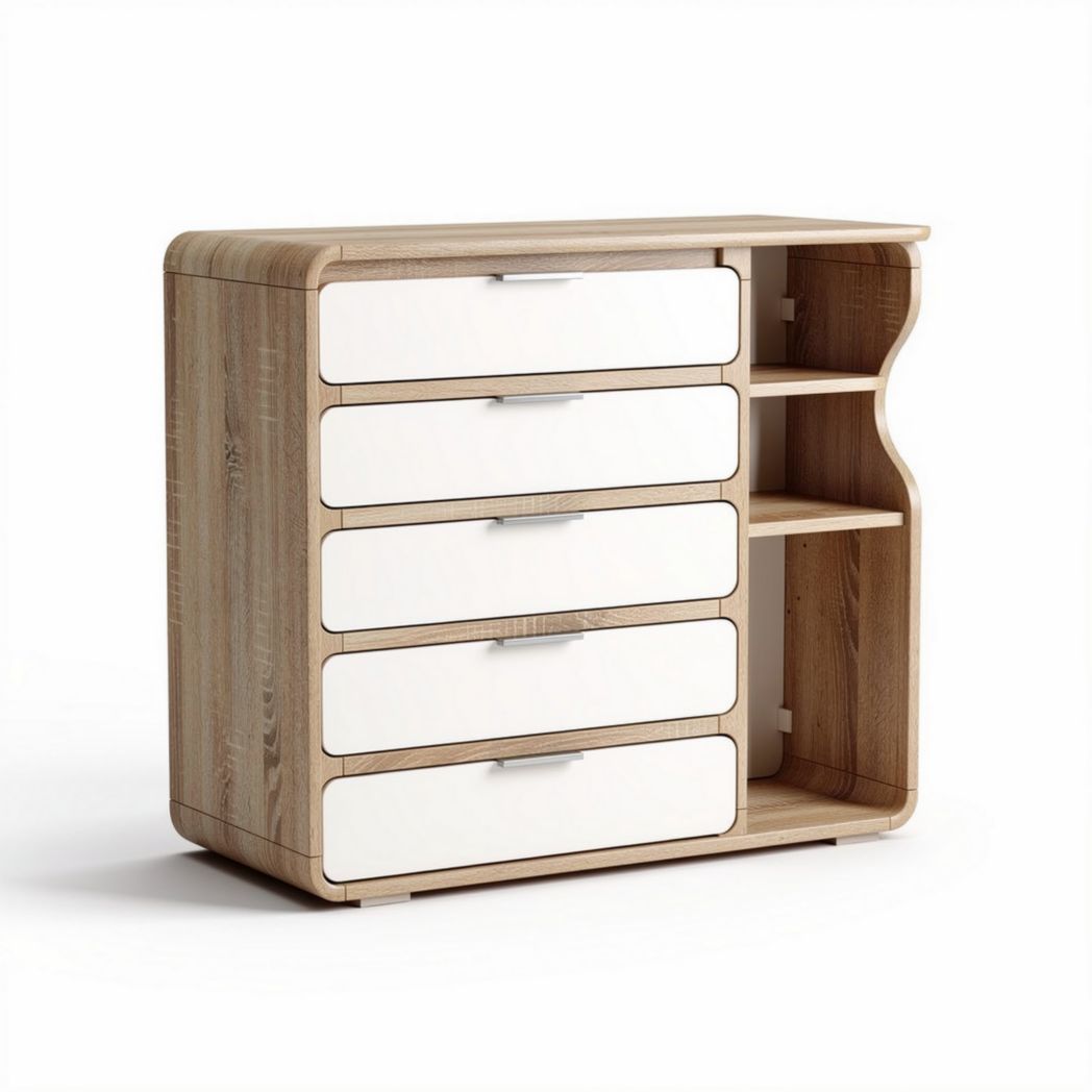 wooden dresser with five drawers and open shelf unit 70 x 40 x 80cm