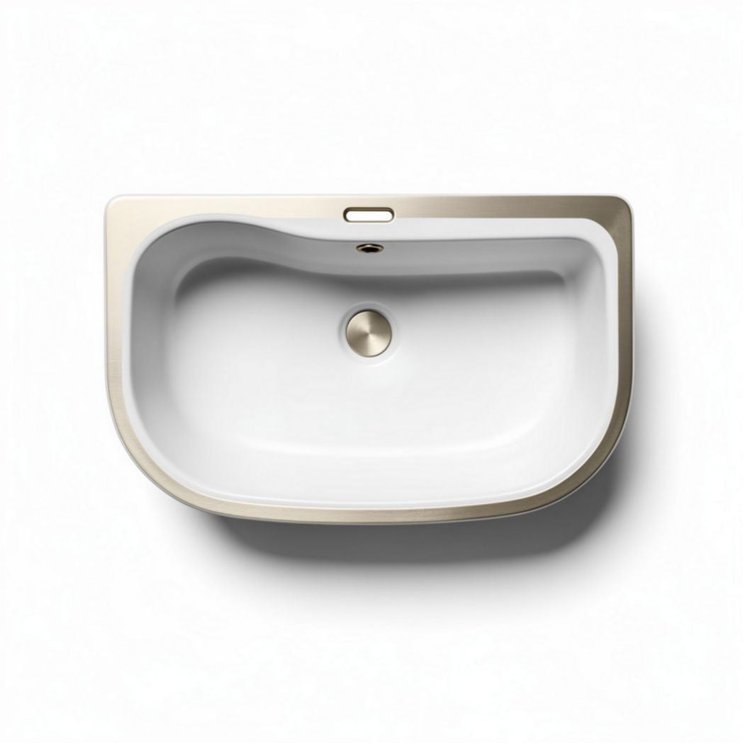 Ceramic bathroom sink with overflow and brushed nickel faucet finish 60 x 40 x 15cm