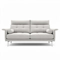 Grey upholstered sofa with adjustable headrests and chrome legs 180 x 85 x 85cm