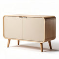 Modern wooden sideboard cabinet with two doors and slatted design 90 x 45 x 70cm