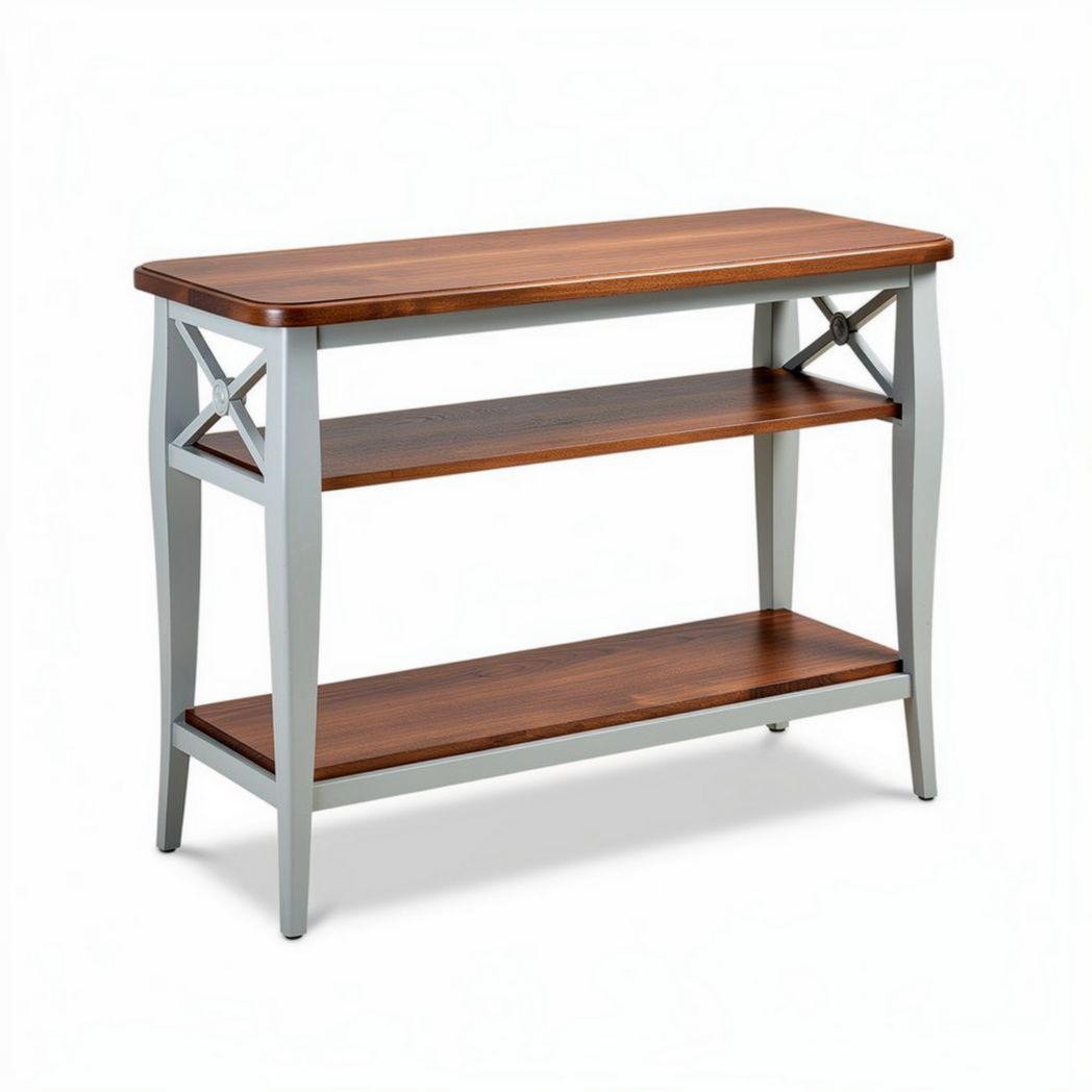 Wood and metal console table with two shelves for entryway or living room 90 x 40 x 75cm
