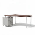 Wooden office desk with metal legs and storage cabinet in brown and gray 150 x 80 x 75cm