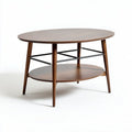Oval wooden coffee table with metal shelf and natural finish 100 x 60 x 45cm