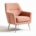 Mid-century modern accent chair in coral fabric with metal legs 80 x 70 x 85cm