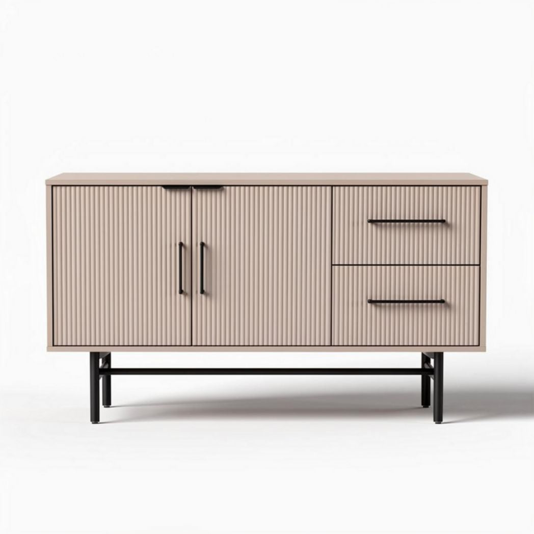 Modern wood sideboard with ribbed doors and metal legs 120 x 40 x 70cm