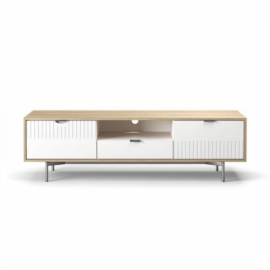 Wooden media console with storage drawers and sleek design 150 x 40 x 50cm