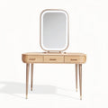 Wooden vanity table with mirror and three drawers in natural finish